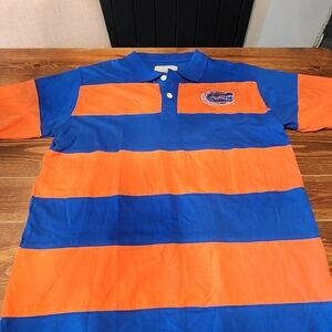 Florida Gator Blue and Orange Striped Polo Shirt with Gator Patch